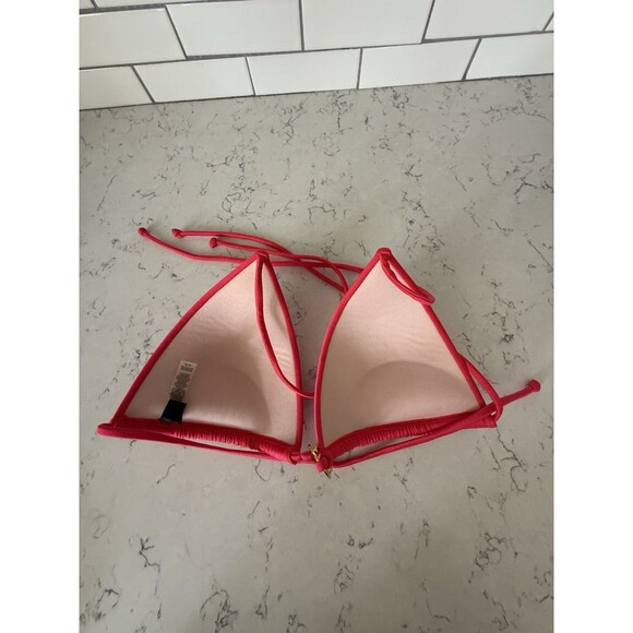 Victorias Secret Coral  Red w/ Gold Rings Push Up Swim Bikini Top Size M Y2K - Picture 3 of 4